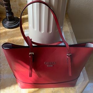 Guess Decimals Medium Red Faux Leather Tote